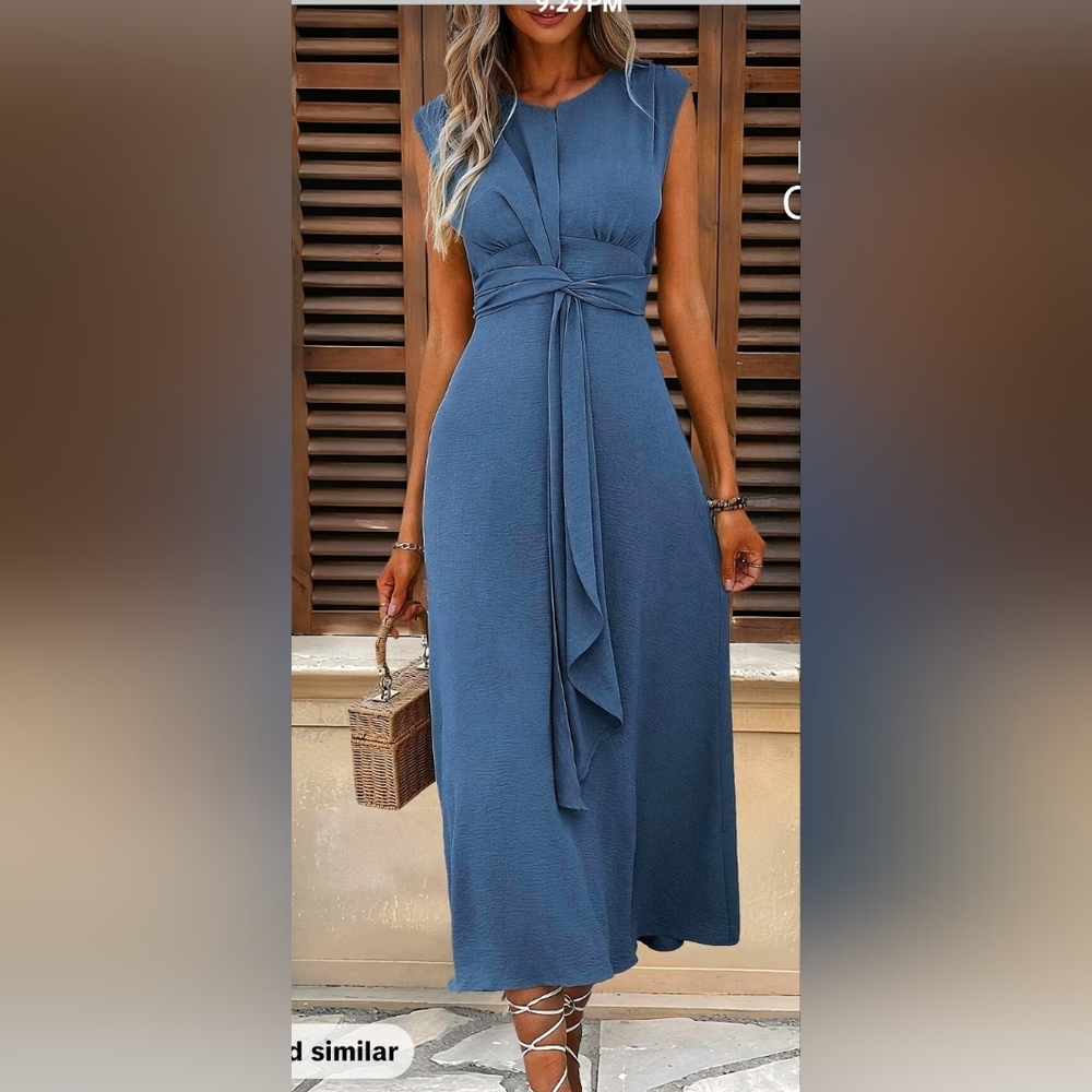Elegant Cornflower Blue Midi Dress Size L - Picture 1 of 9